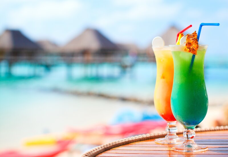 Tropical drinks at beach resort
