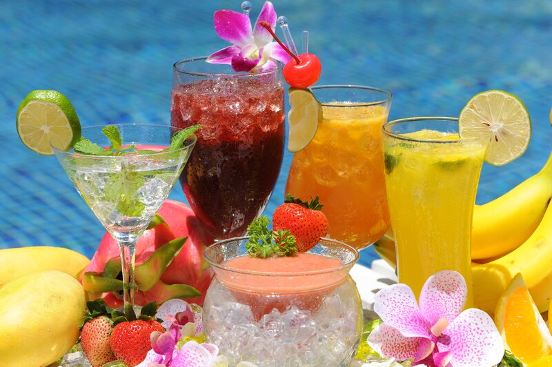 Tropical Drinks by Pool — Blue