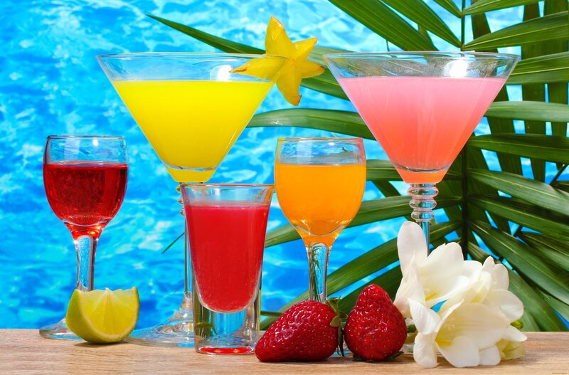tropical drinks by the pool