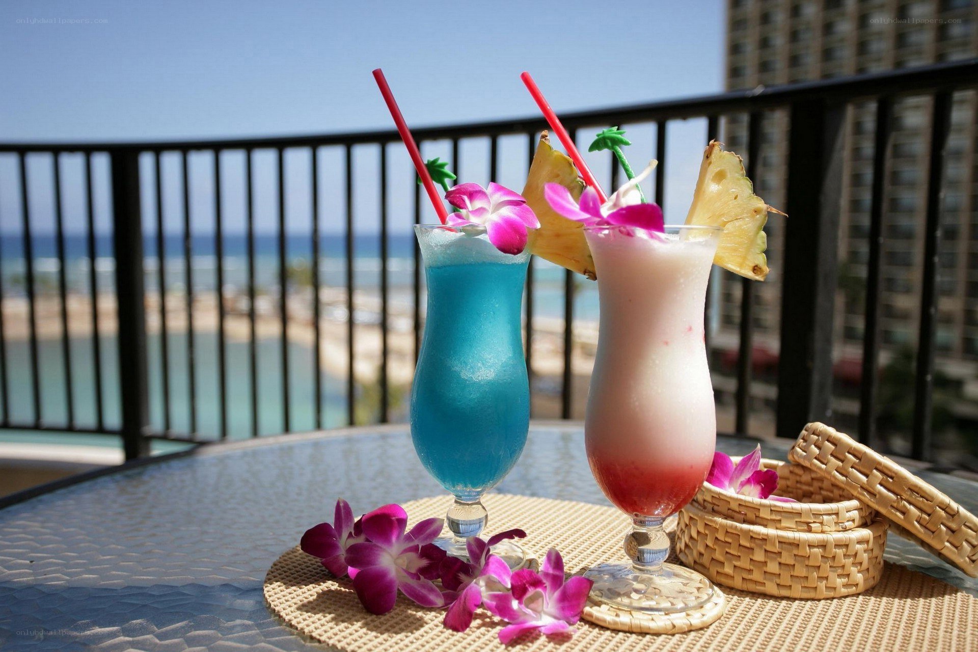 Tropical drinks on a balcony