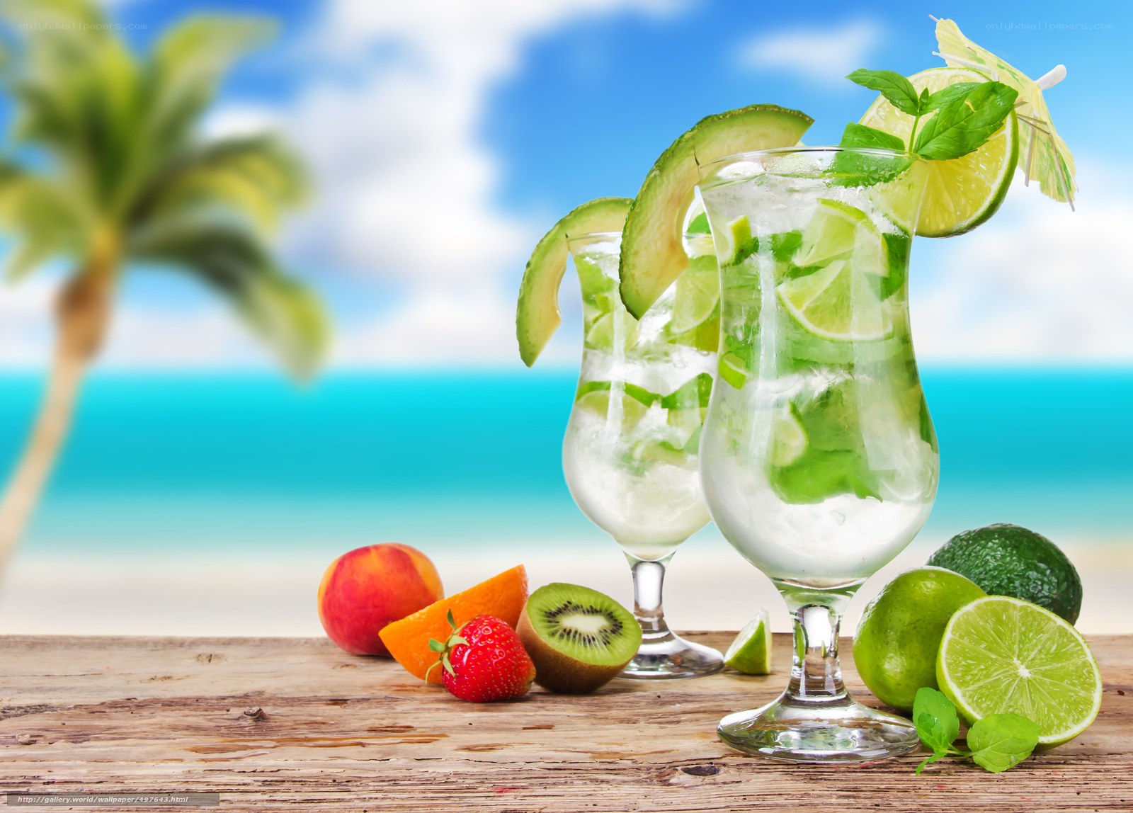 Tropical drinks on a beach