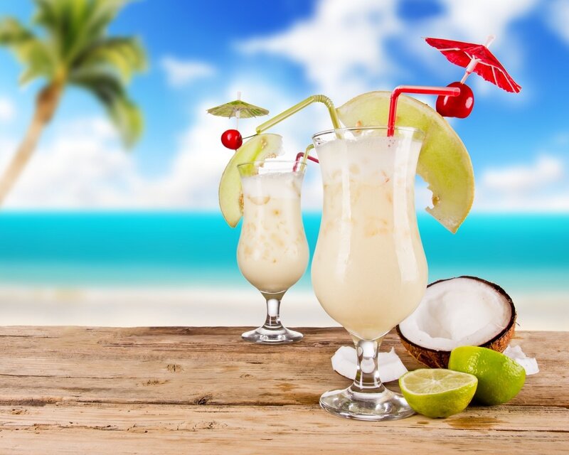 Tropical drinks on a beach
