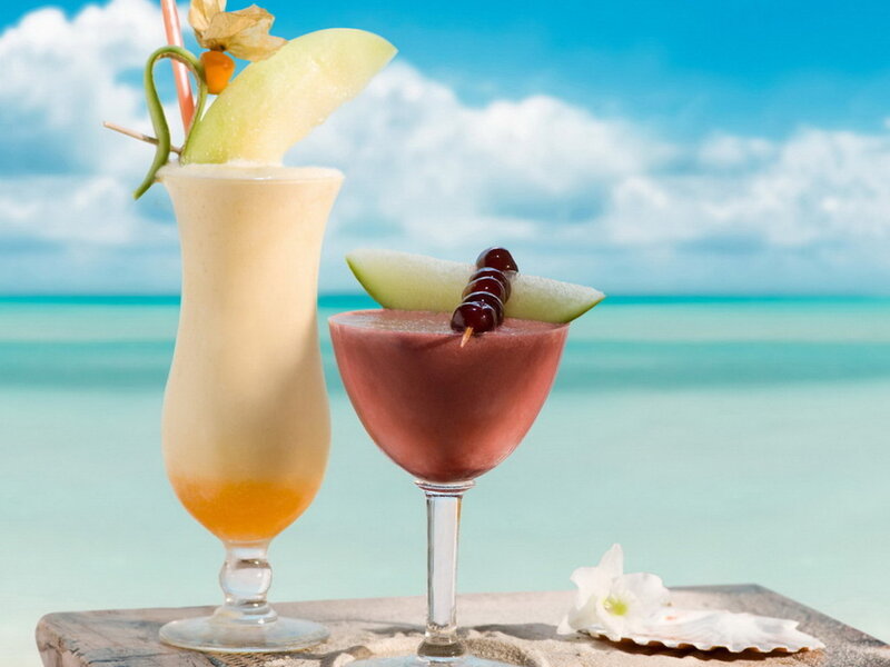 Tropical drinks on a beach