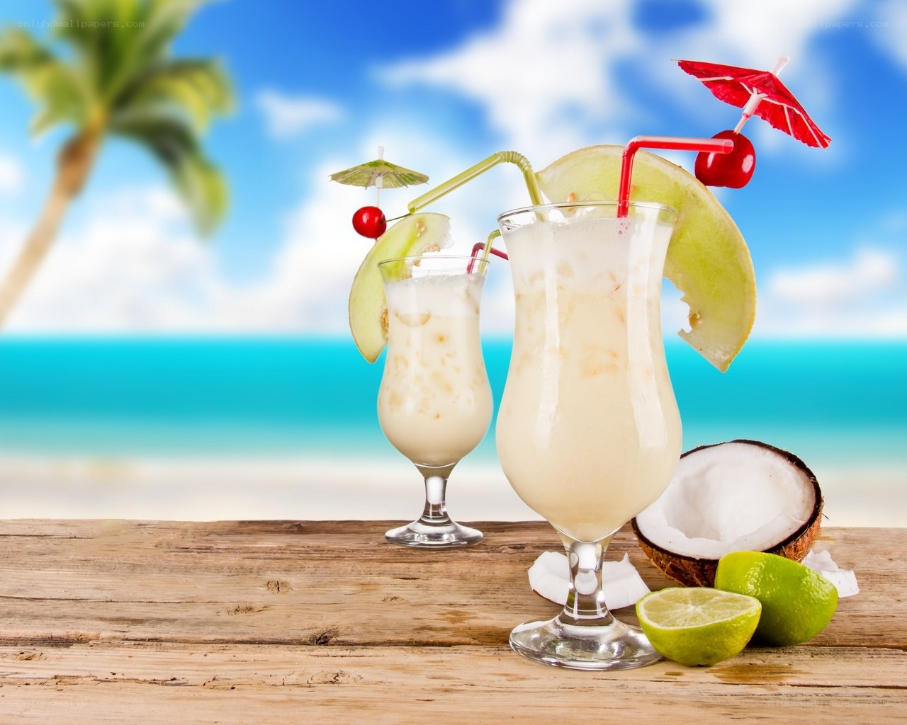 Tropical drinks on a beach