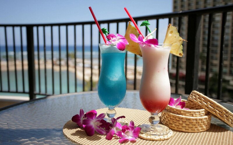 Tropical Drinks on Balcony — Blue