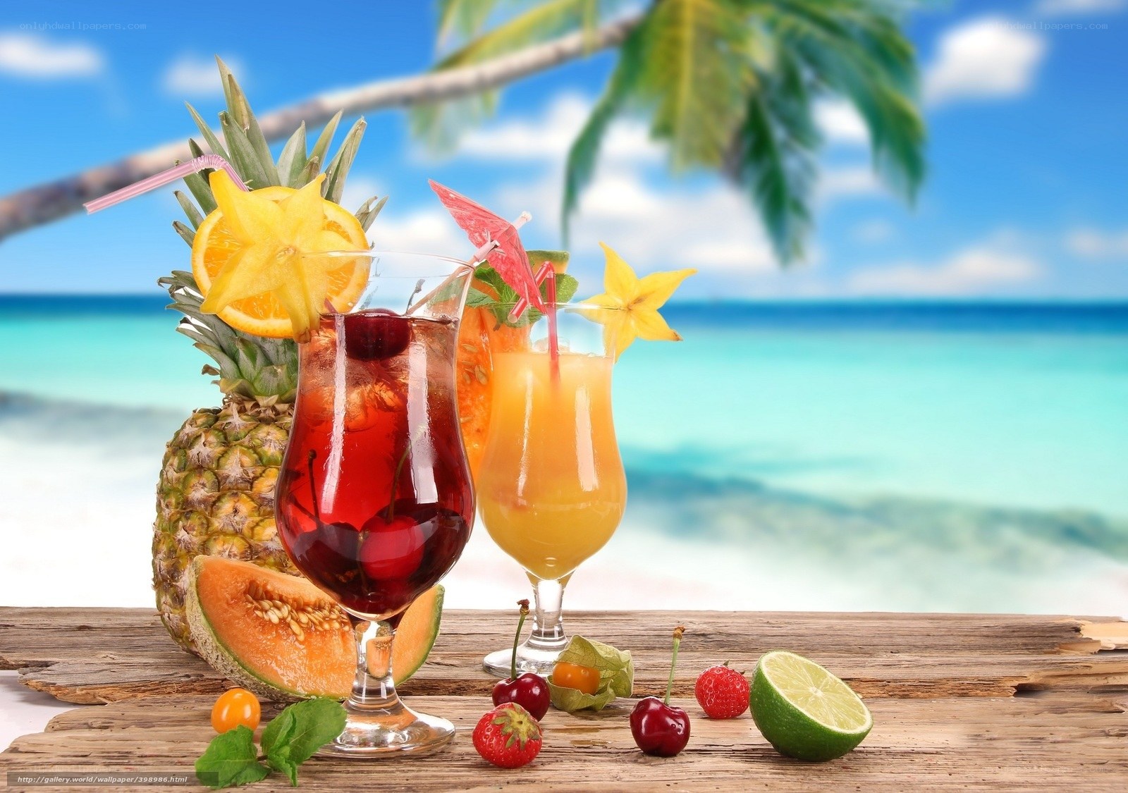 Tropical drinks on beach