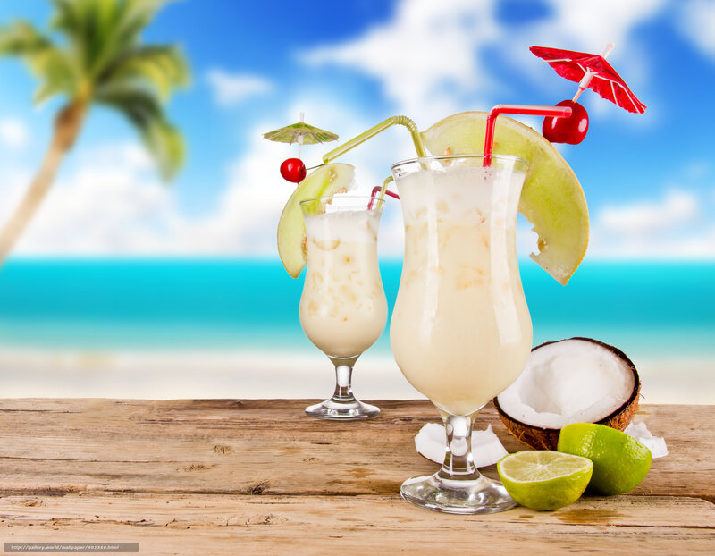 Tropical drinks on beach