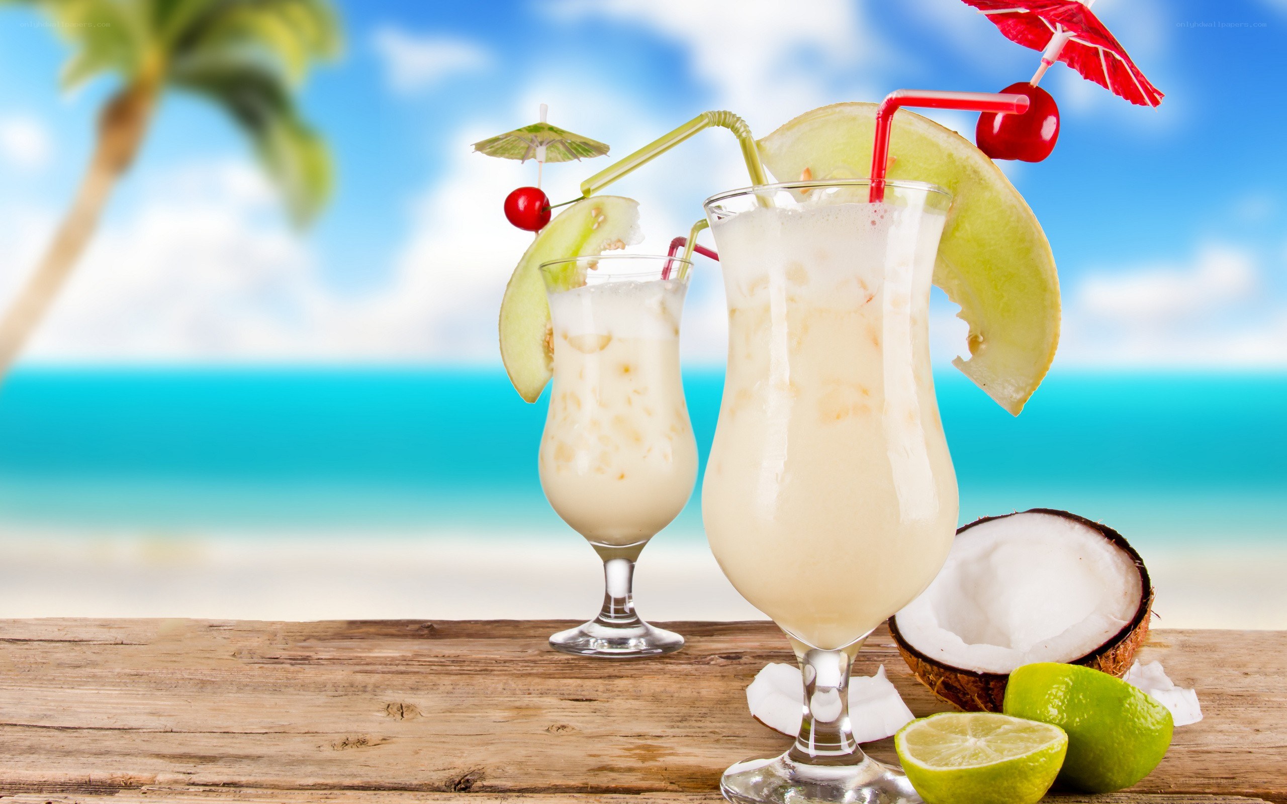 tropical drinks on beach