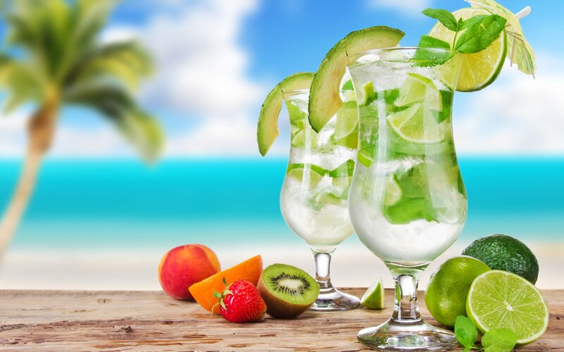 tropical drinks on beach