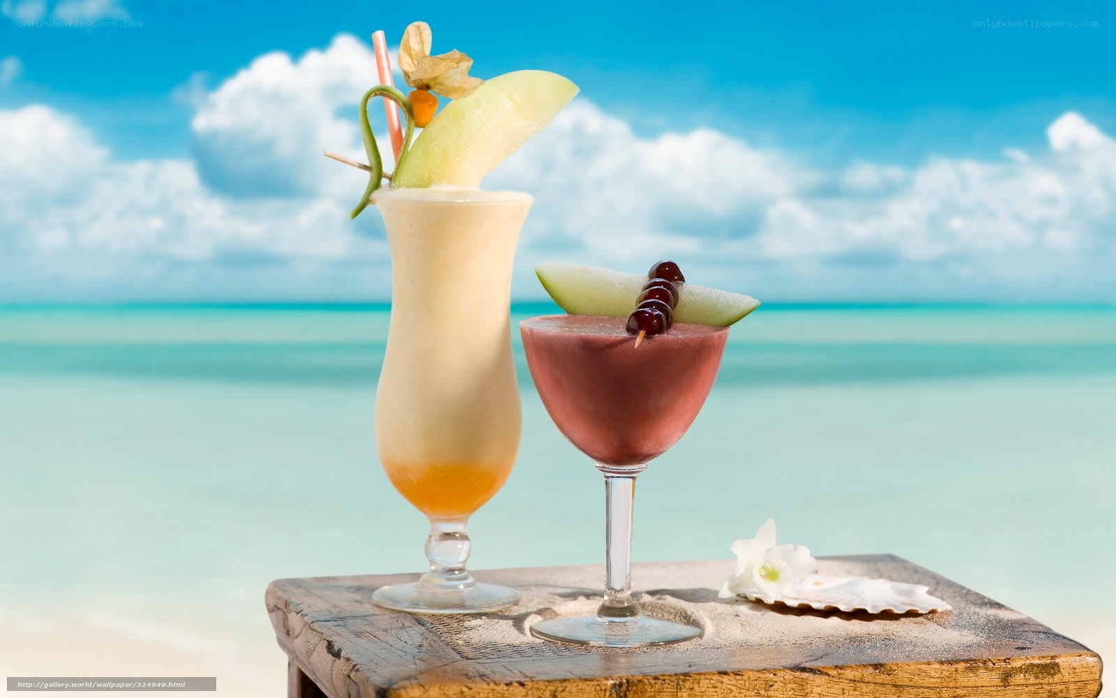 Tropical drinks on beach