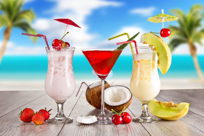 tropical drinks on beach