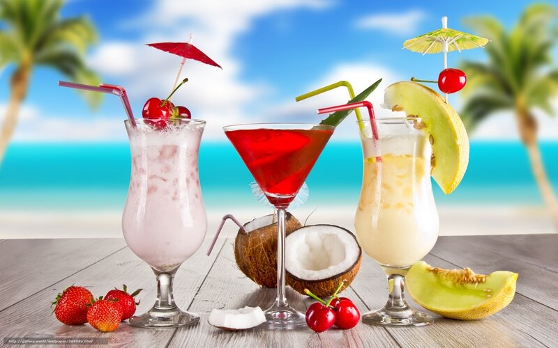 Tropical drinks on beach