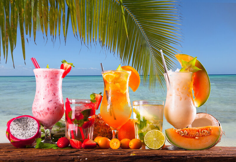 Tropical Drinks on Beach — Blue, Relaxing, Afternoon