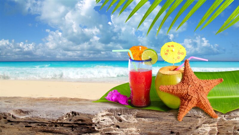 Tropical Drinks on Beach — Blue, Relaxing