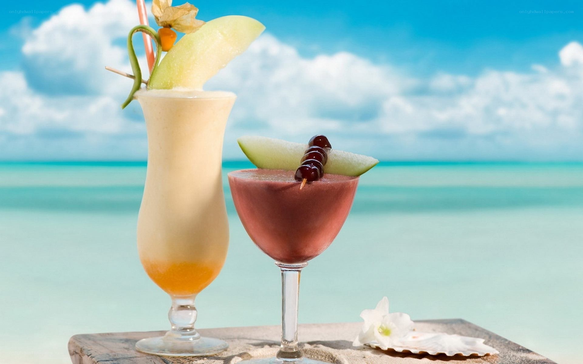 Tropical drinks on beach