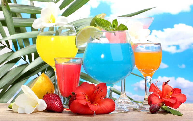 Tropical Drinks on Table — Blue, Afternoon
