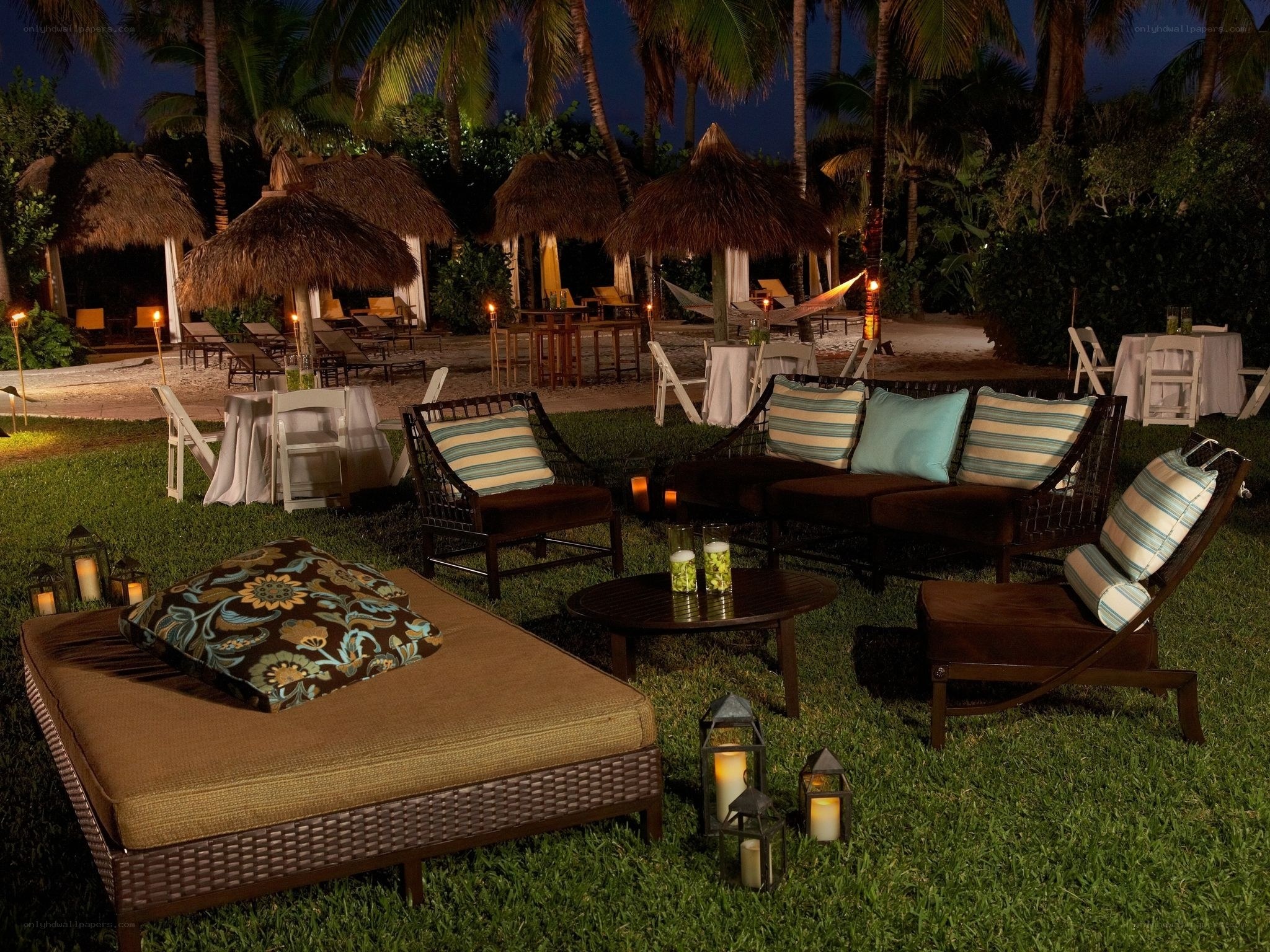 Tropical evening lounge area