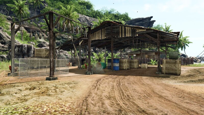tropical fishing village scene