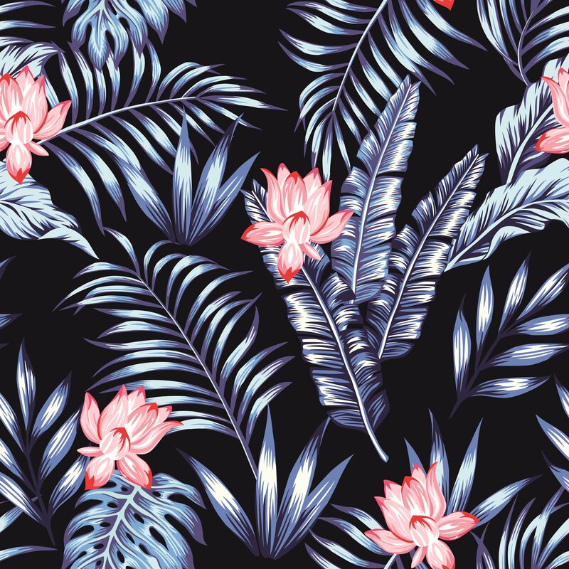 Tropical Floral Pattern — Black, Calm