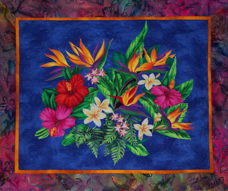 Tropical floral quilt panel