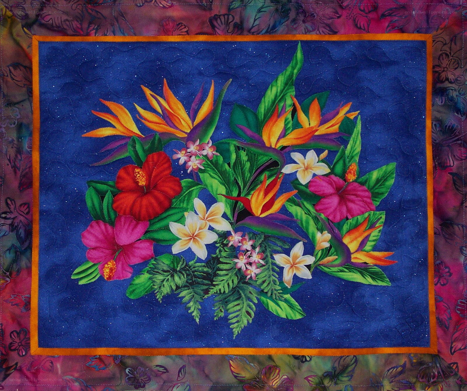 Tropical floral quilt panel