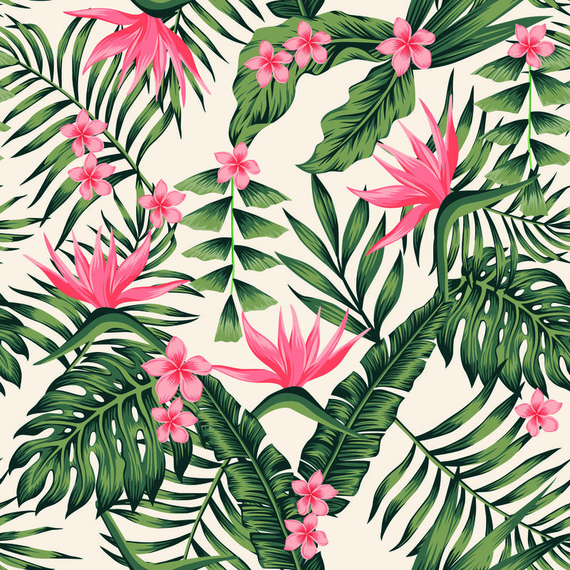 Tropical Flower Pattern — Green, Vector Art