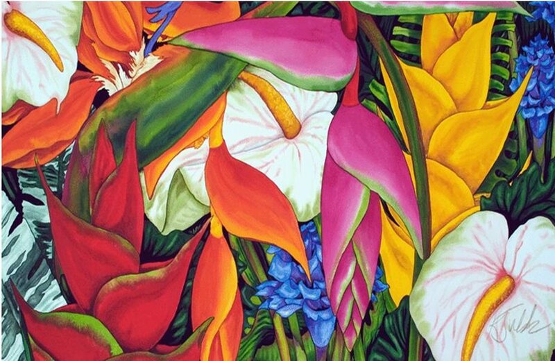 tropical flowers in vibrant colors