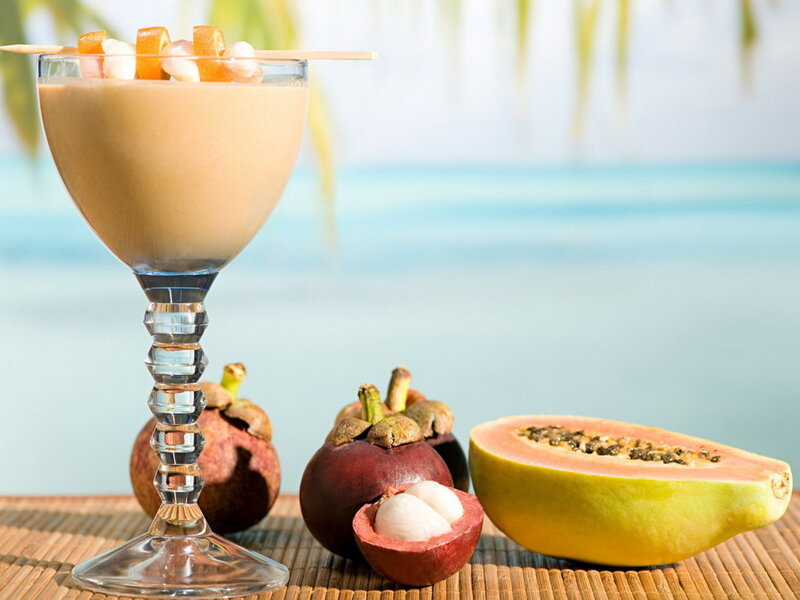 tropical fruit drink with papaya and mangosteen