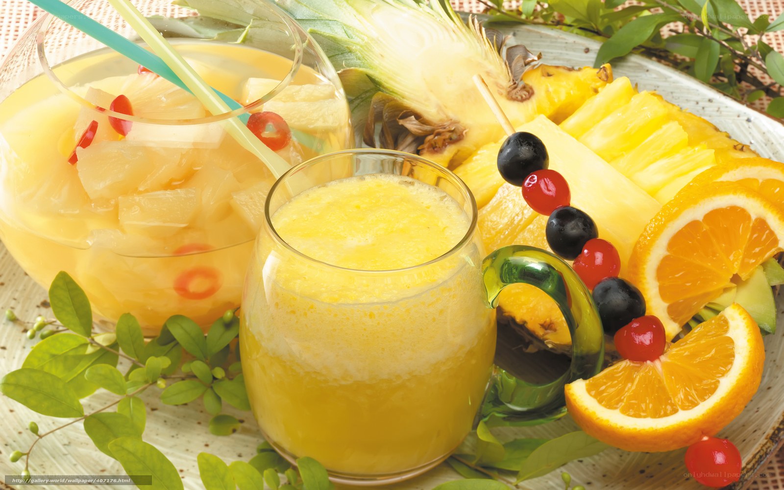tropical fruit drinks and platter