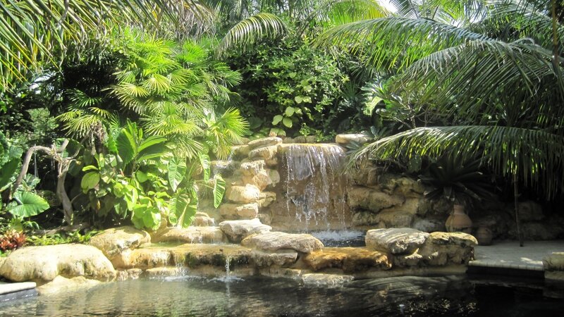 Tropical garden waterfall