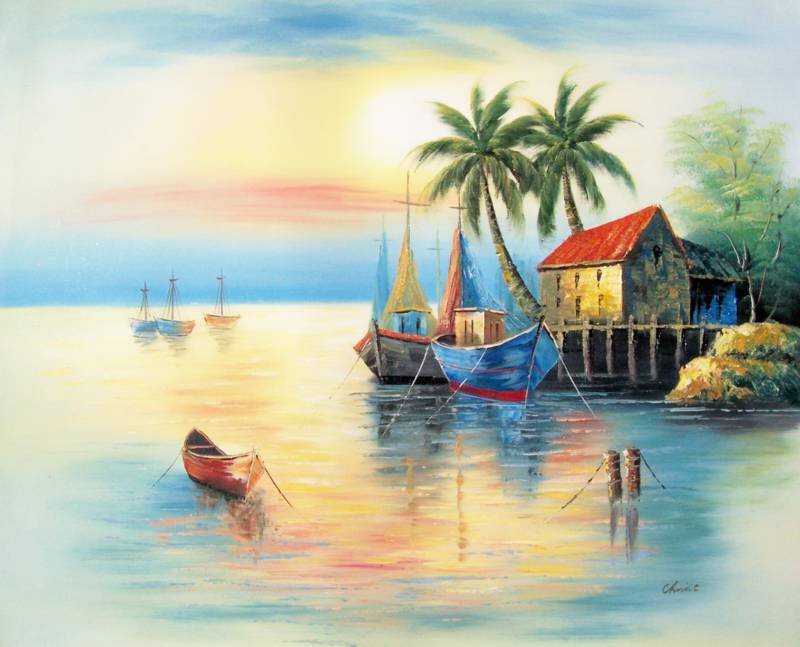 Tropical Harbor at Sunset