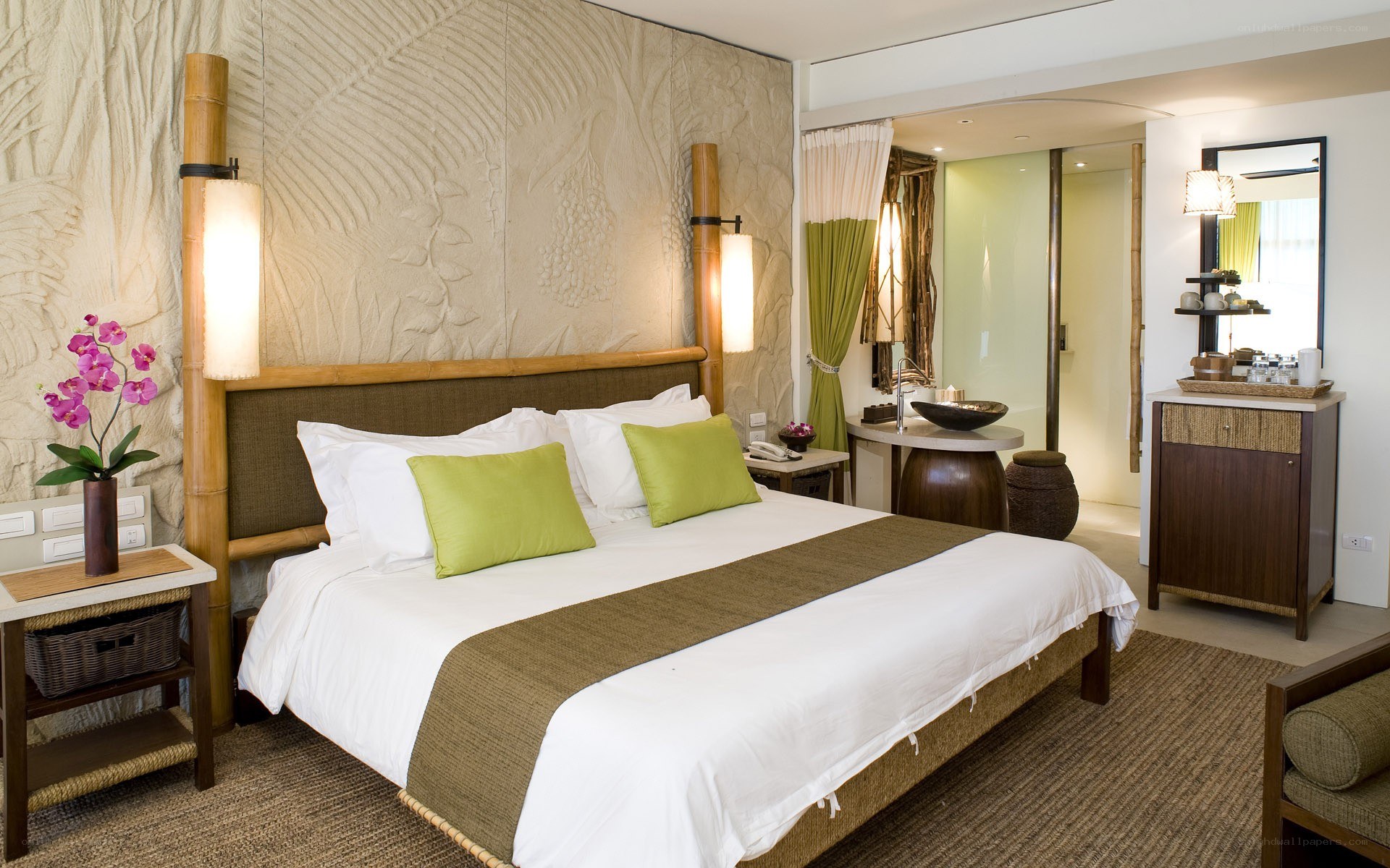 tropical hotel bedroom interior