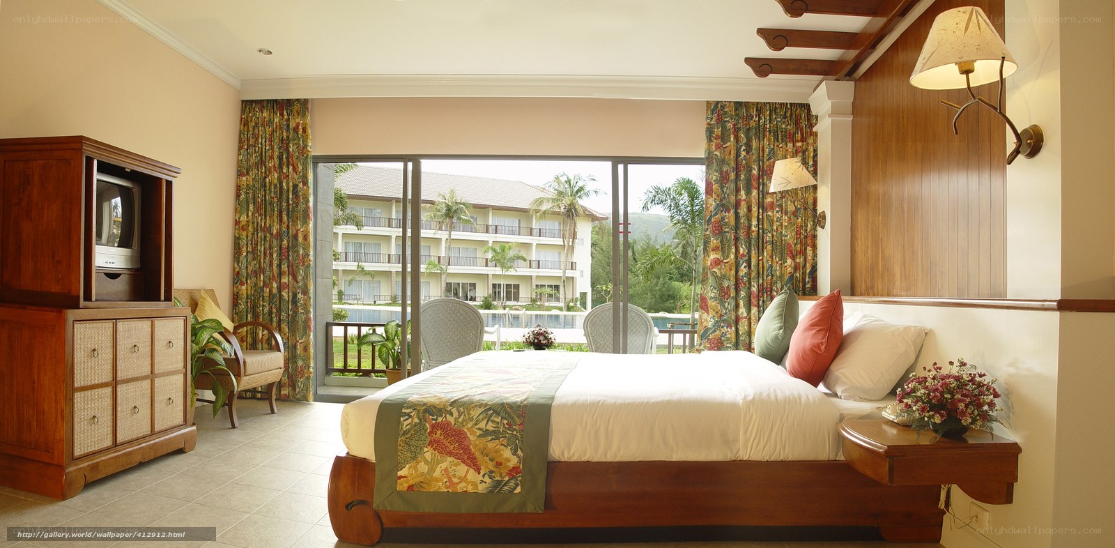 Tropical hotel room with balcony view