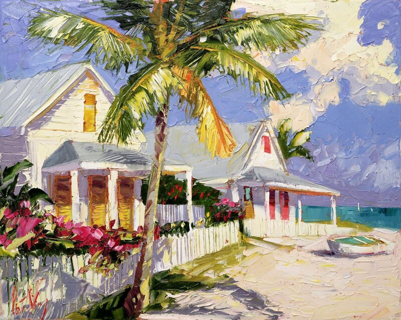 Tropical Houses with Palm Tree