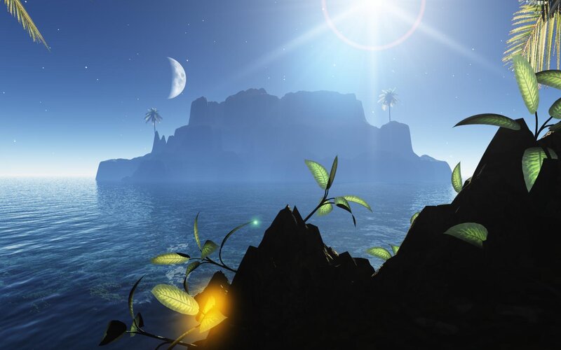 Tropical Island at Dusk — Blue, Serene