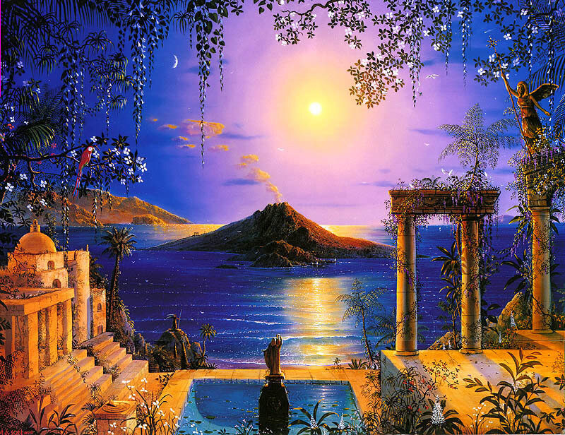 Tropical Island at Dusk — Purple