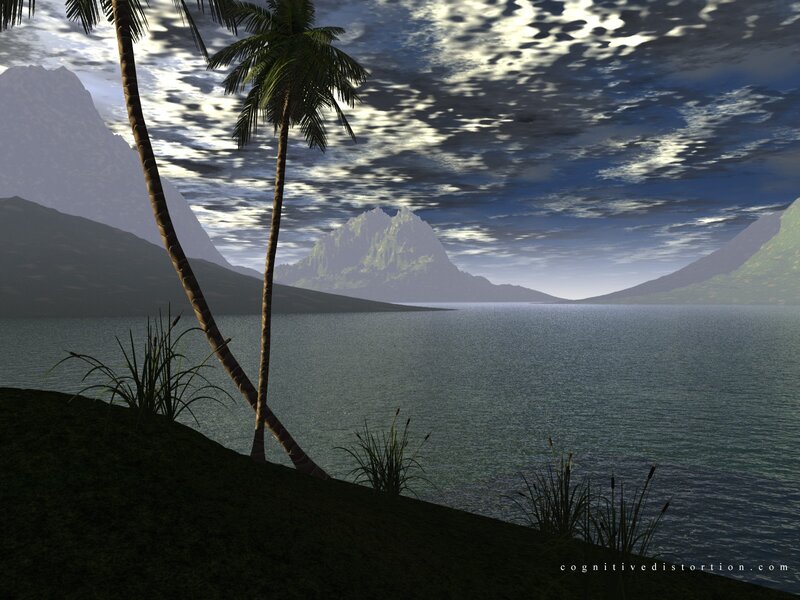 Tropical island at dusk