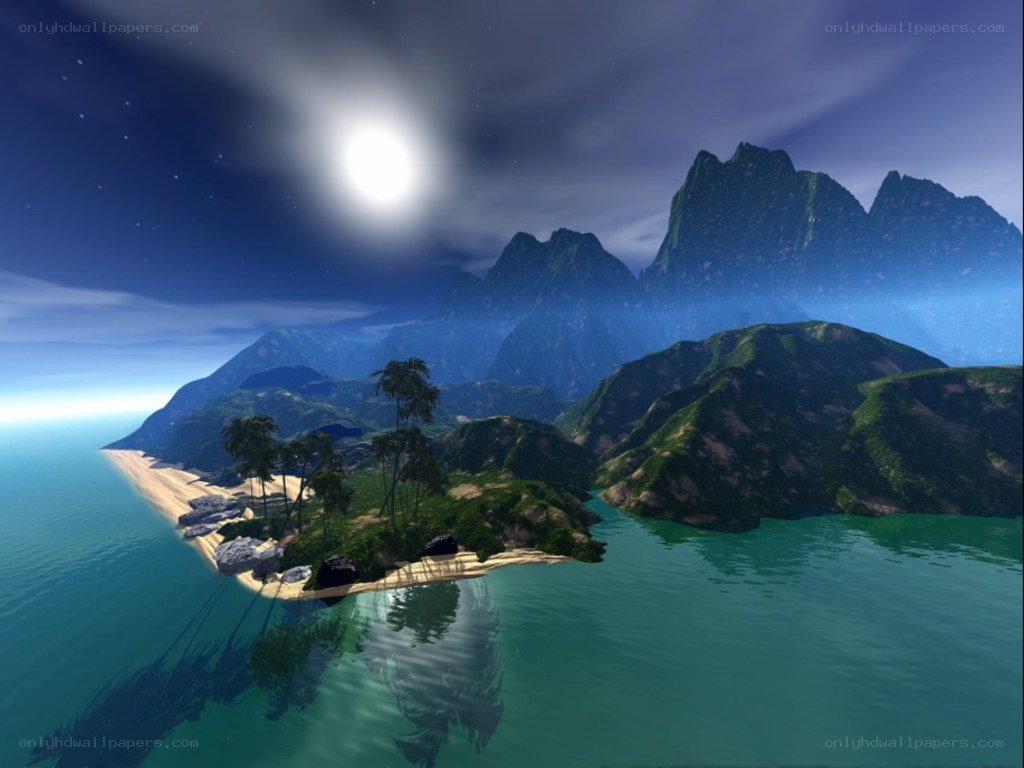 tropical island at night