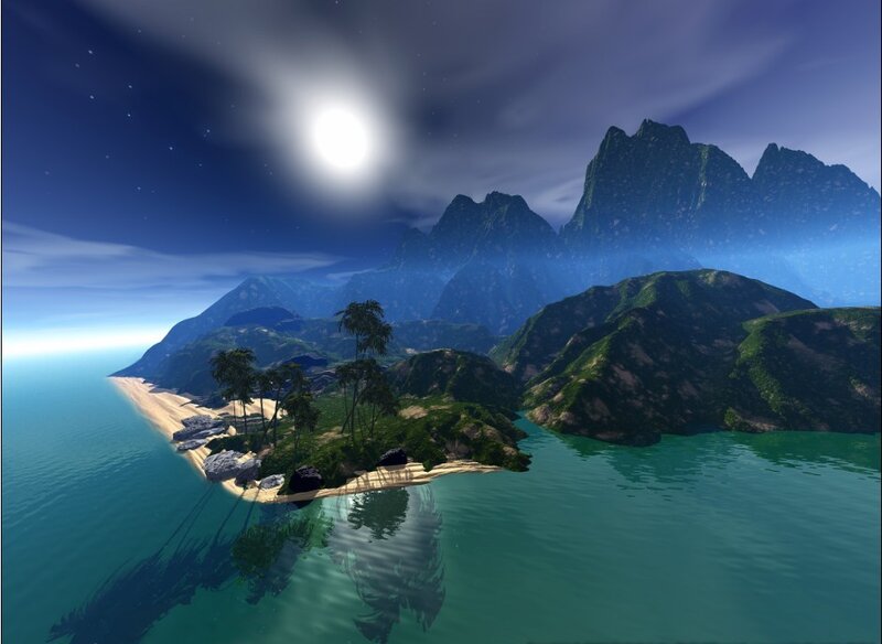 tropical island at night