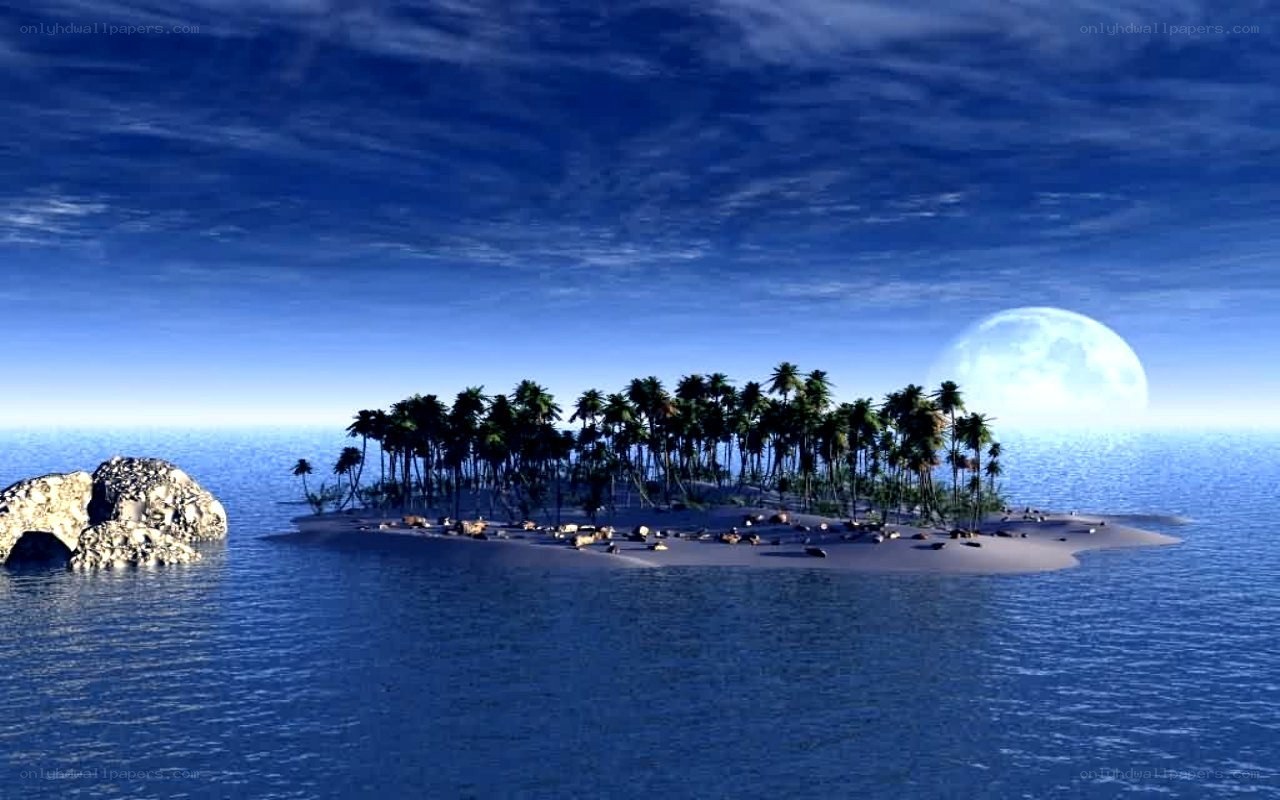 tropical island at night