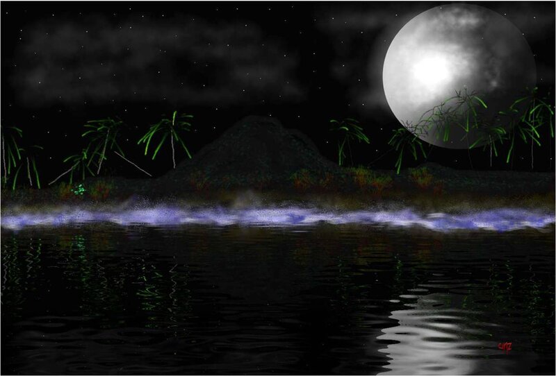 Tropical Island at Night — Black