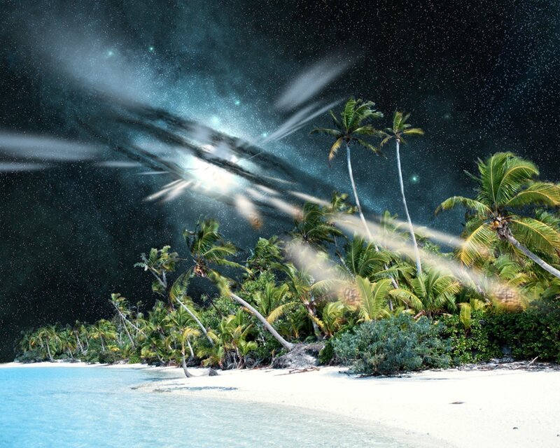 Tropical Island at Night — Blue, Dramatic, Digital Art