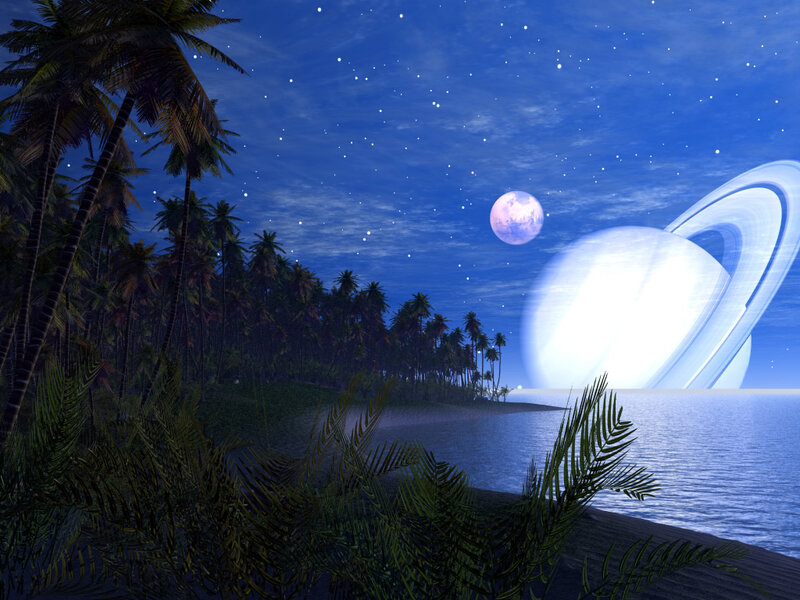 Tropical Island at Night — Blue, Serene, 3d Render, Palm Trees