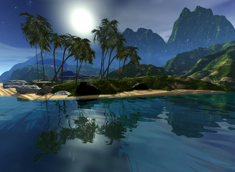 Tropical Island at Night — Blue, Serene, 3d Render