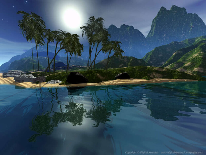Tropical Island at Night — Blue, Serene