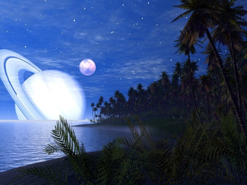 Tropical Island at Night — Blue