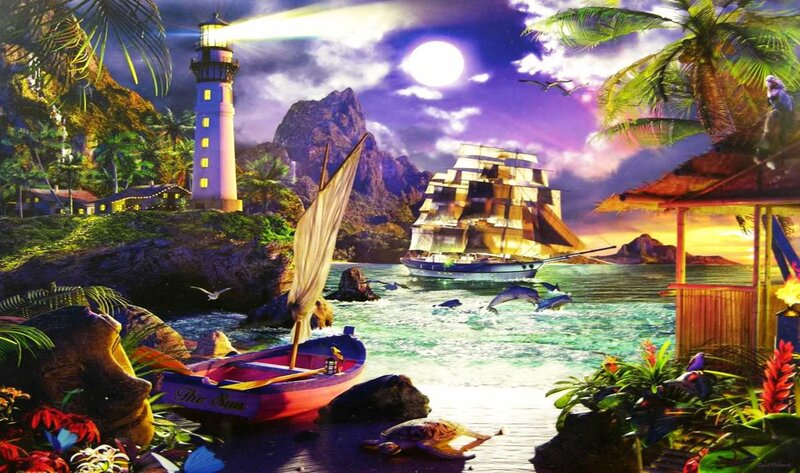 Tropical Island at Night — Purple, Dramatic