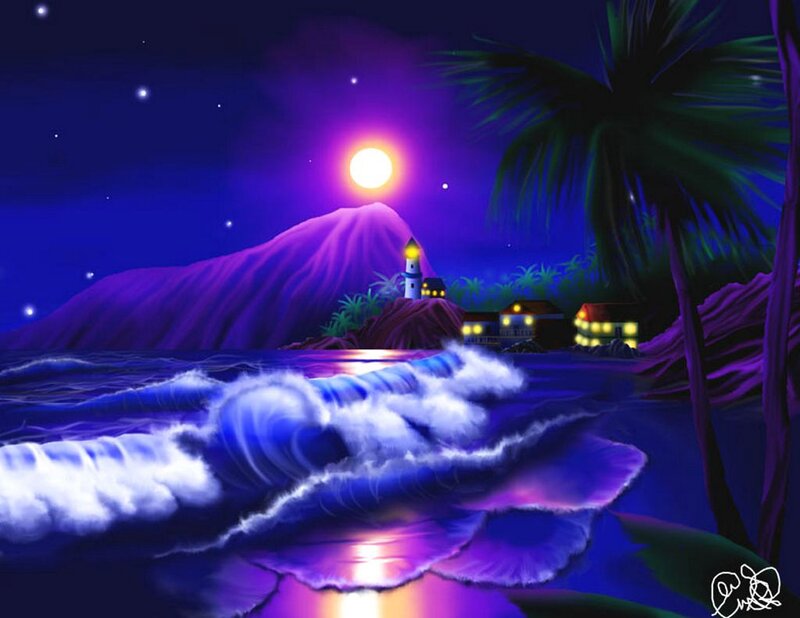 Tropical Island at Night — Purple, Serene