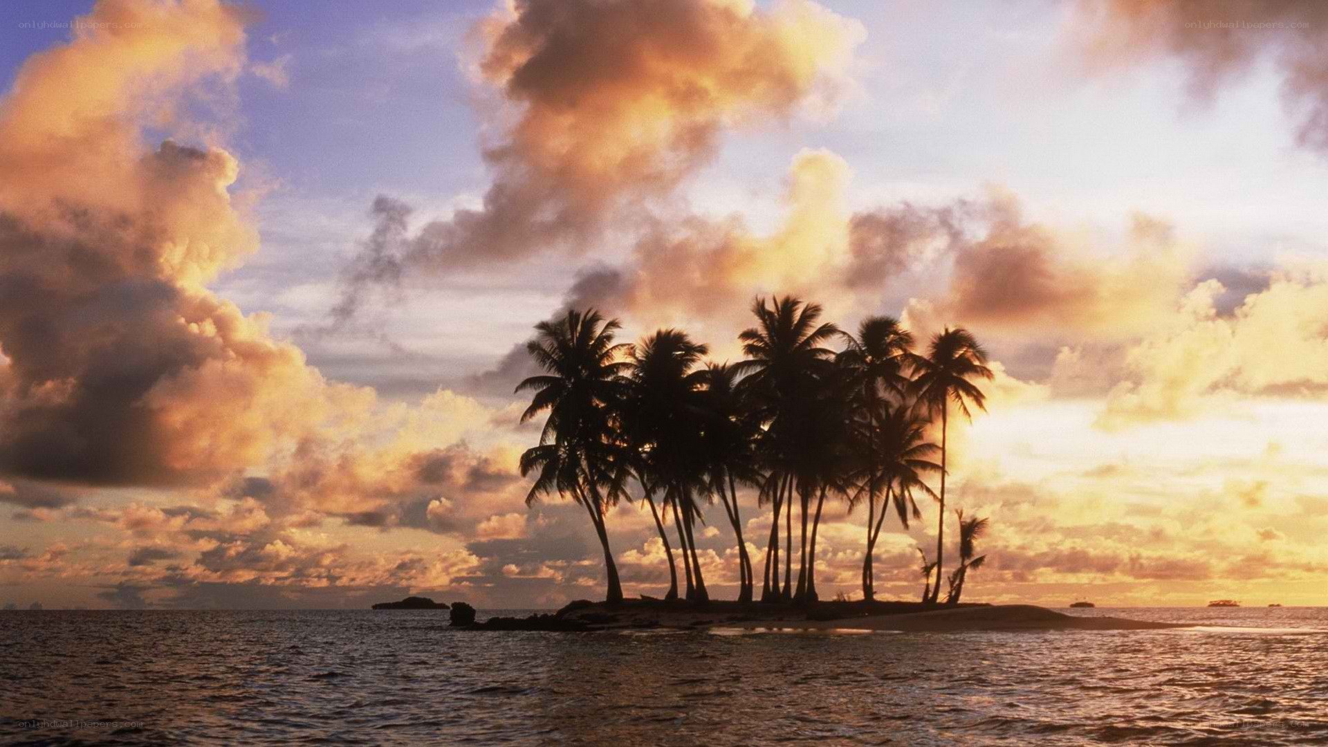 tropical island at sunset