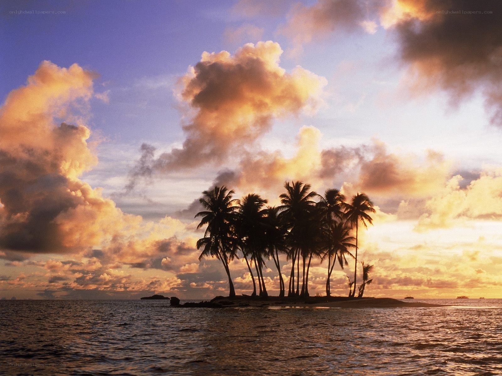tropical island at sunset